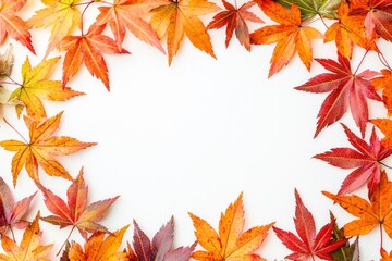Autumn Maple Leaves Flat Lay White Background created with Generative AI