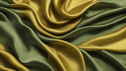 Green and dark yellow silk fabric smooth texture 
