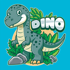 Cute Funny Tyrannosaurus Rex Dinosaur Character in Hand Drawn Vector Cartoon Illustration Design for sticker, badge, patch, banner, greeting card, invitation