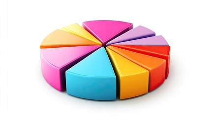 Obraz premium A colorful pie chart with labeled segments on a clean, white background, perfect for presentations