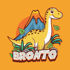 Cute Funny Brontosaurus Dinosaur Character in Hand Drawn Vector Cartoon Illustration Design for sticker, badge, patch, banner, greeting card, invitation