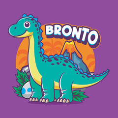 Cute Funny Brontosaurus Dinosaur Character in Hand Drawn Vector Cartoon Illustration Design for sticker, badge, patch, banner, greeting card, invitation