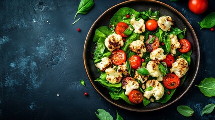 Cauliflower grilled veggies with tomato bruschetta.