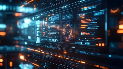 Fototapeta premium Futuristic Digital Interface with Blue and Orange Lights