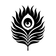 Black silhouette peacock feather icon and vector illustration