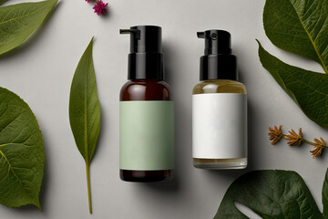 Bio Skincare Cream and Serum with Natural Organic Ingredients and Leaves Showcasing Cutting Edge Science in Beauty and Advanced Cosmetology
