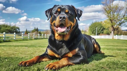 Fototapeta premium Purebred Rottweiler on Green Grass
