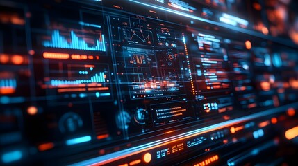 Fototapeta premium Futuristic Digital Interface with Blue and Orange Lights