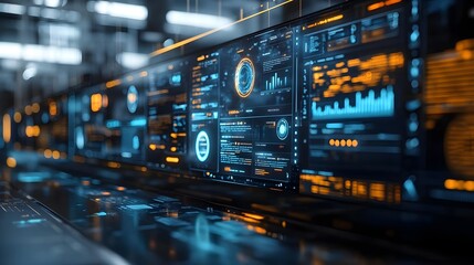 Naklejka premium Futuristic Digital Interface with Blue and Orange Lights