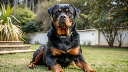 Purebred Rottweiler on Green Grass