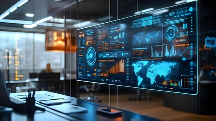Futuristic Digital Interface with Global Data Analytics