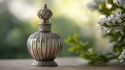 A vintage perfume bottle with an ornate stopper, capturing the essence of classic luxury and timeless fragrance