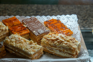 Balmaseda Basque country Spain pastries and sweets in the window of bakery