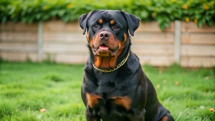 Purebred Rottweiler on Green Grass