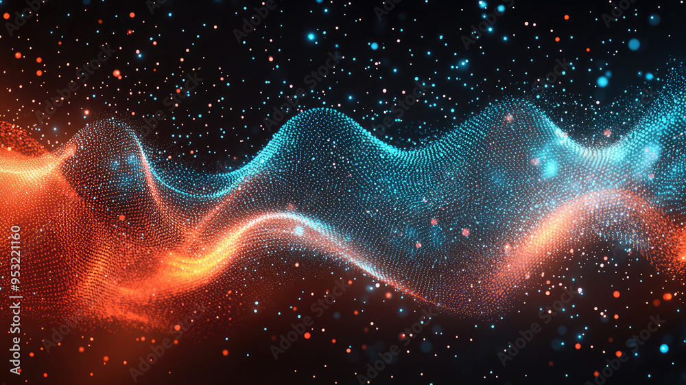 Wall mural this abstract colorful wave background features digital light blue and light red particles, a confet