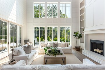Modern Living Room with Large Windows and Fireplace