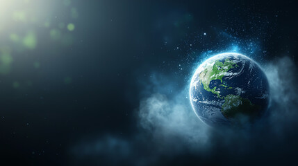 Fototapeta premium Stunning view of Earth in space, surrounded by clouds and light, showcasing the beauty of our planet amidst a cosmic backdrop.