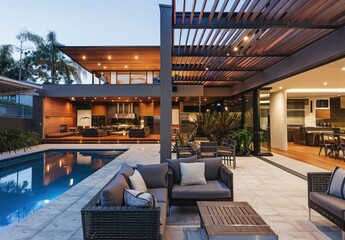 Obraz premium Modern Home with Patio and Swimming Pool