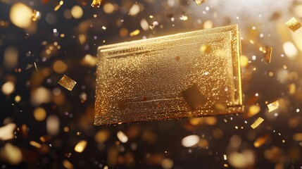Golden Ticket to Success: A gleaming gold invitation or VIP pass floats amidst a shower of shimmering confetti, promising exclusivity and luxury. 