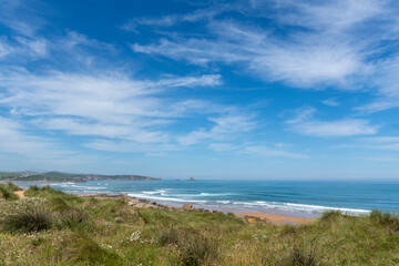 Canallave beach in Pielagos Cantabria Spain  morning of summer with low tide, Liencres dunes natural park.