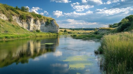 Obraz premium Buky Canyon, Hirskyi Tikych river Ukrainian summer.
