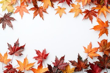 Fototapeta premium Autumn Maple Leaves Flat Lay White Background created with Generative AI