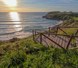 Los Locos beach by sunset surfer spot in Cantabria Spain