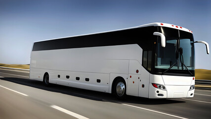 Luxury Bus Traveling on a Scenic Highway