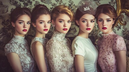 Obraz premium Elegant Bridesmaids in Lace Dresses
