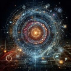 Obraz premium Digital backdround ideal for technological operations, neural networks, AI, data transmission and encryption, digital archives, audio and visual representations, scientific research 