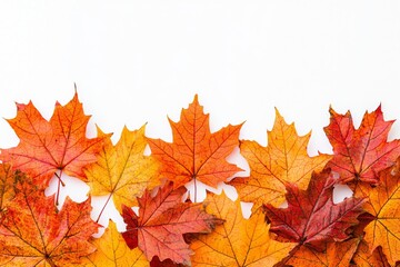 Fototapeta premium Autumn Maple Leaves Flat Lay White Background created with Generative AI