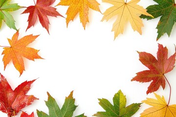 Fototapeta premium Autumn Maple Leaves Flat Lay White Background created with Generative AI