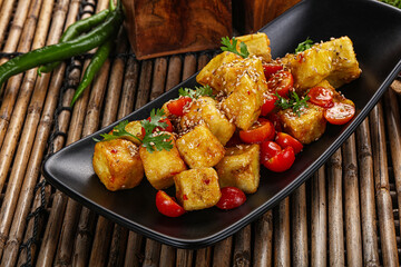 Thai fried crispy eggplant salad