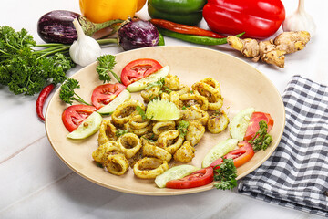 Grilled squid with lime and vegetables
