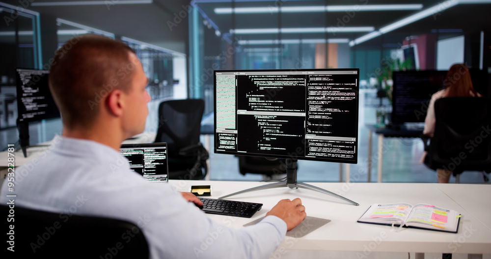 Poster African American Coder Using Computer At Desk