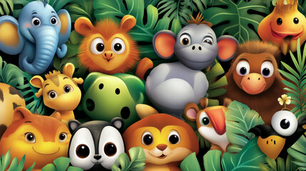 Fototapeta premium Cute Cartoon Animals Jungle Adventure Illustration