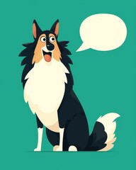 Modern Flat Design Illustration of Collie with Blank Text Speech Bubble