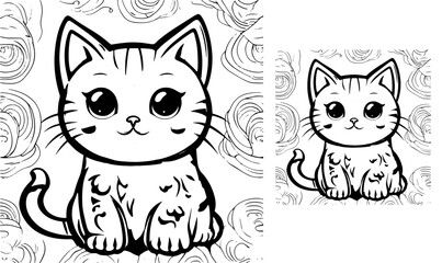 cute cat illustration line art