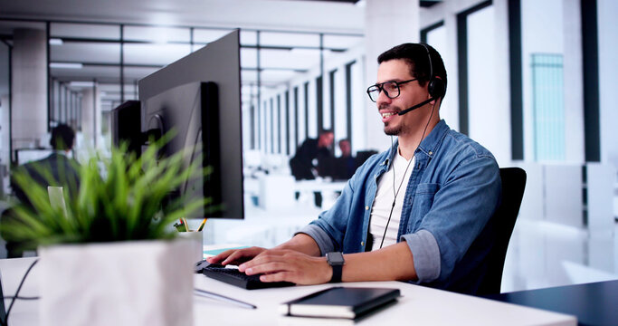 Call Center Operator Sitting Working - Powered by Adobe
