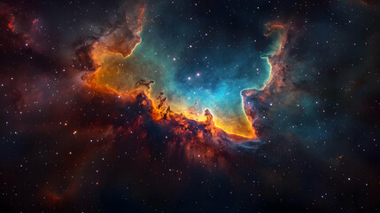 Obraz premium A stunning nebula in the cosmos, with vibrant colors and a dark background filled with stars.