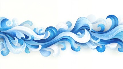 Abstract blue and white wave pattern on a white background, showcasing fluid and dynamic curves, perfect for backgrounds and designs.