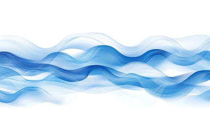Abstract blue wave pattern on white background. Fluid, flowing design perfect for backgrounds, banners, or website elements.