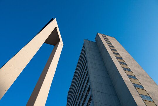 low angle view at the main building of UMCS main building (Maria Curie Sklodowska University) in Lublin, Poland