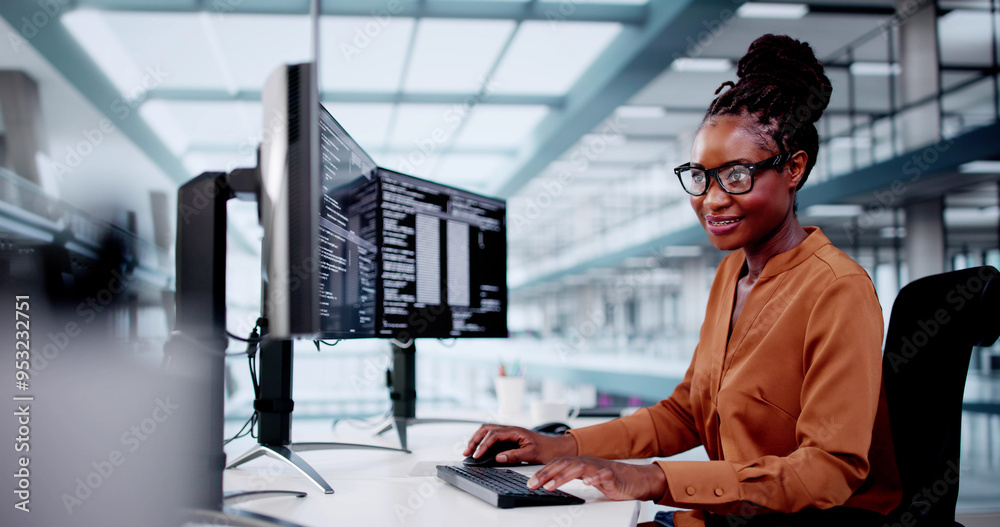 Poster Software Programmer Or Coder Woman Using Office Computer
