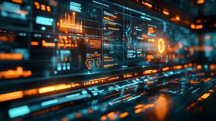 Futuristic Tech Interface with Orange and Blue Lights