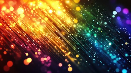 An abstract technology background featuring glowing fiber optic network connections, with vibrant colors and dynamic light patterns.
