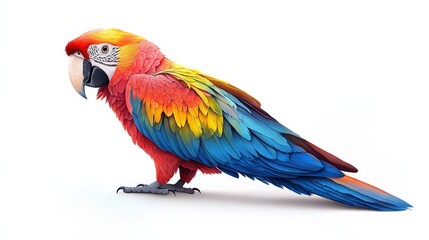 Obraz premium Scarlet Macaw Majesty: A full-body portrait of a vibrant Scarlet Macaw, showcasing its magnificent plumage against a clean white backdrop. 