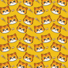 International Cat Day Seamless Pattern in cartoon vector illustration design