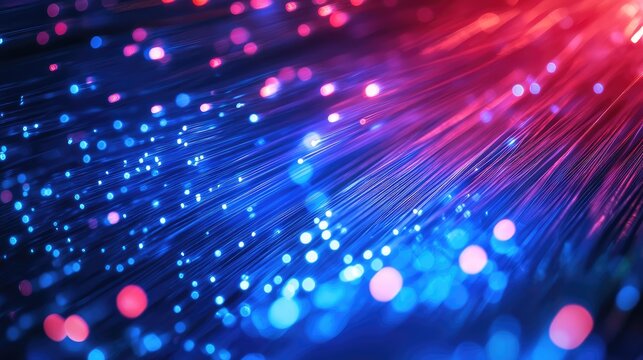 Bright fiber optic strands creating an abstract pattern in a technology background, representing the connectivity of modern networks.