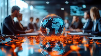 Global Business Meeting with World Globe